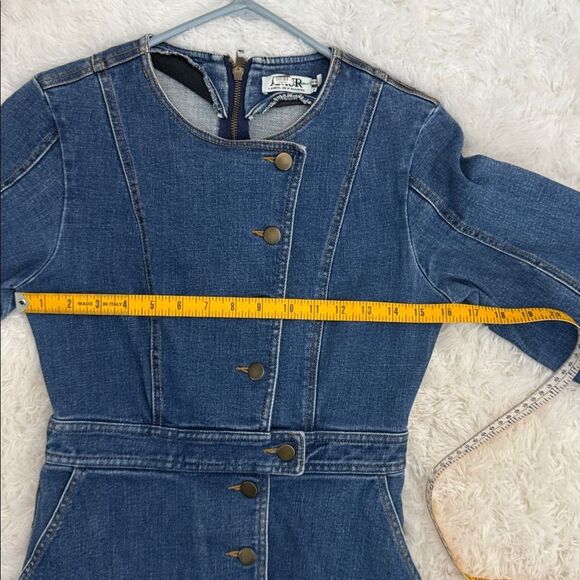 AMUR Sammy Denim Dress Size 6 Puff Sleeve Button Front Ruffle - Picture 10 of 14